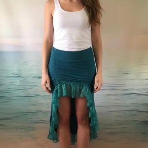 Blue Ruffled Lace Skirt: Adjustable Pixie Gipsy Style