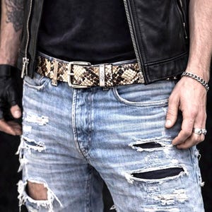 Cinturón de cuero macizo con estampado de serpiente - estilo jungla, reptil, motero, punk, boho