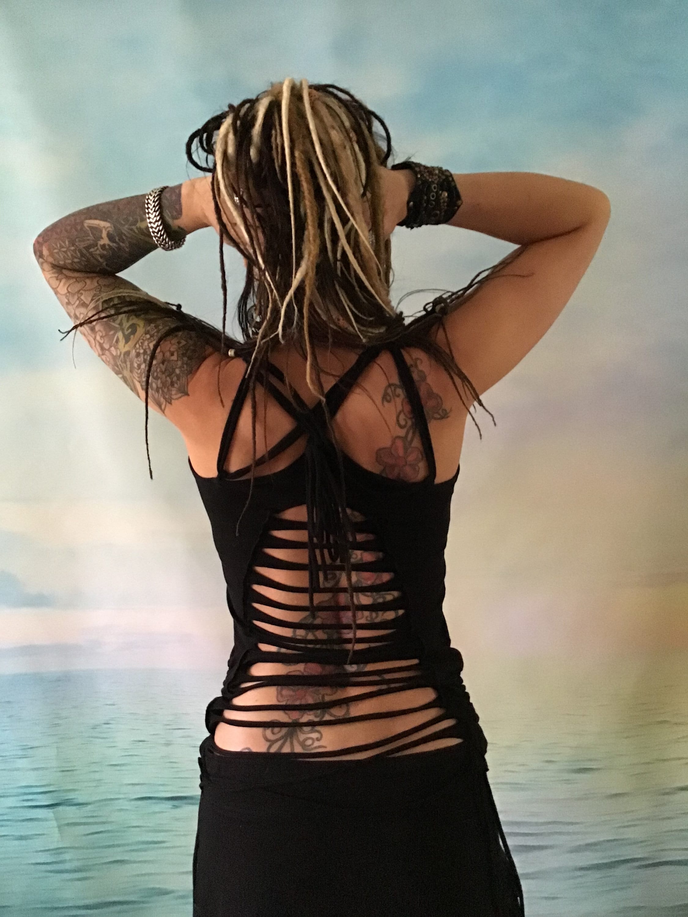 Tanktop met scheermesdetails, pixie, gothic, steampunk, psywear, punk, Burning man, Goa, Ibiza