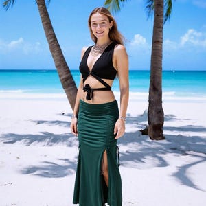 Verstelbare lange rok, rekbaar katoen, 4 split, burlesque, boho, Goa, Ibiza, pixie, fee