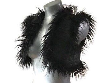 Bolero,crop-vest black leather with reptile print and fake fur,rave,festival,Ibiza,Goa