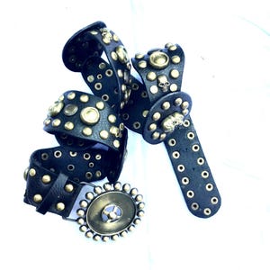 Studded belt,black leather handmade with retro-buckle,goth,biker,rocker,punk
