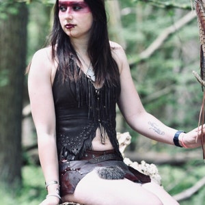Fringed Leather Halter Top: Adjustable Boho Festival Wear