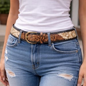 Leather belt with snake-skin inlay,handstiched ,biker,tribal,etnic,cowboy,hippie,gipsy