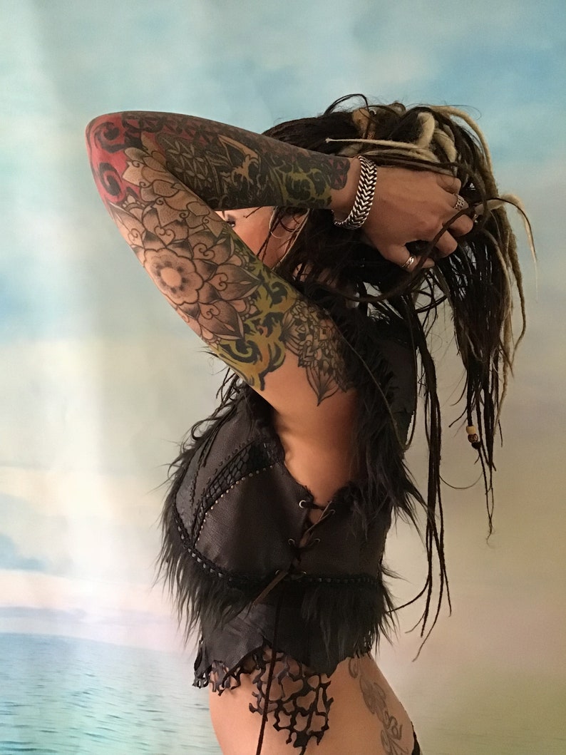 Bolero-vest black leather studded patchwork,goth,fusion,psywear,steampunk,punk,Burning man,Wasteland