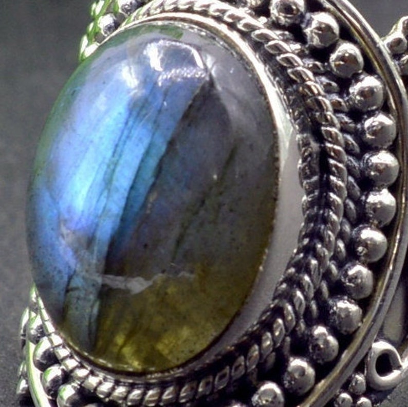 Gift For Her Blue Labradorite Ring Sterling Silver Ring Oval Gemstone Ring Labradorite Ring Dainty Ring R578 February Birthstone Ring