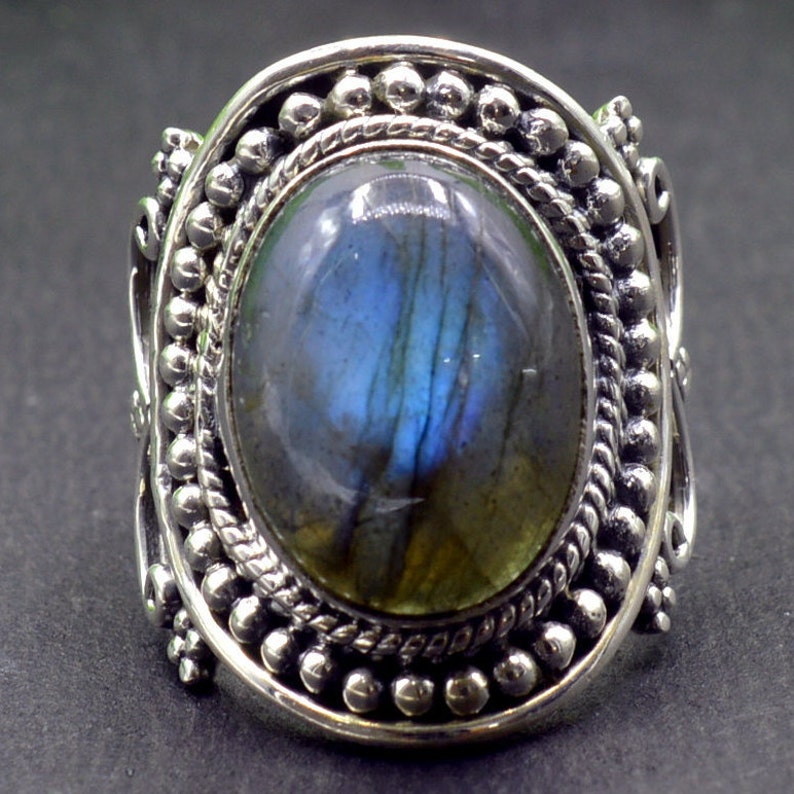 Gift For Her Blue Labradorite Ring Sterling Silver Ring Oval Gemstone Ring Labradorite Ring Dainty Ring R578 February Birthstone Ring