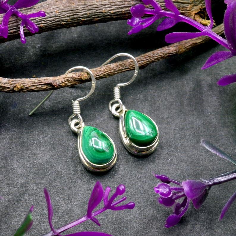 Malachite Earrings Handmade Earrings E210 Teardrop Gemstone Earrings Sterling Silver Earrings Drop Dangle Earrings