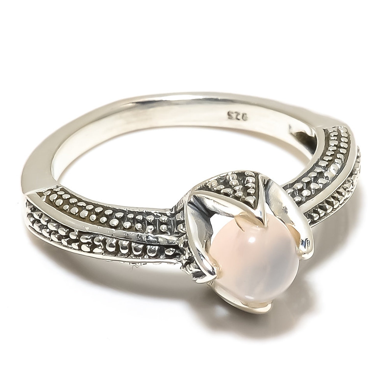rose quartz sterling silver ring