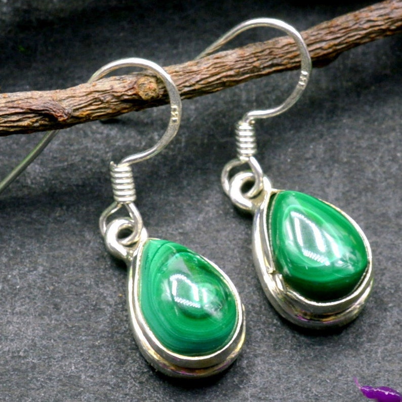 Malachite Earrings Handmade Earrings E210 Teardrop Gemstone Earrings Sterling Silver Earrings Drop Dangle Earrings