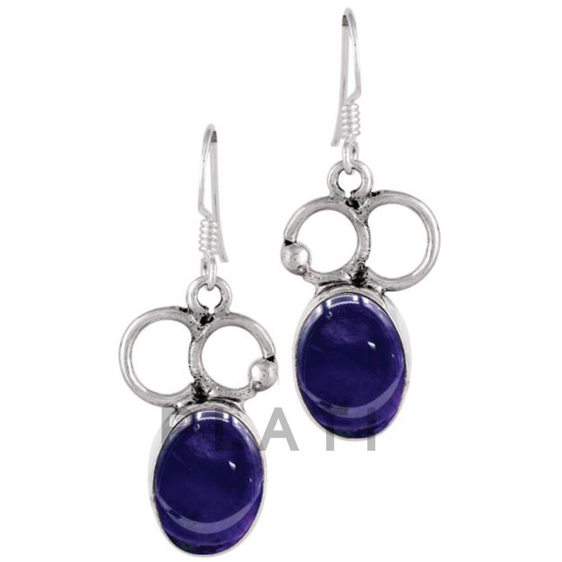Drop-Dangle Earrings Sterling Silver Earrings Amethyst Earrings Oval Gemstone Earrings Solid Silver R475 February Birthstone Earrings