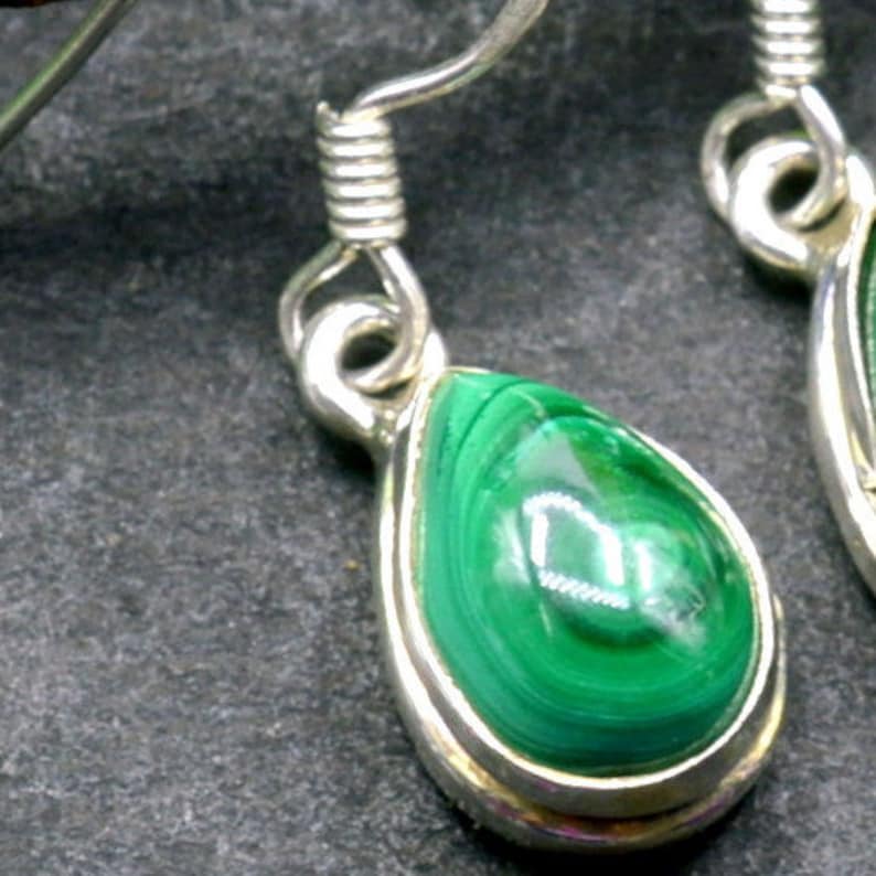 Malachite Earrings Handmade Earrings E210 Teardrop Gemstone Earrings Sterling Silver Earrings Drop Dangle Earrings