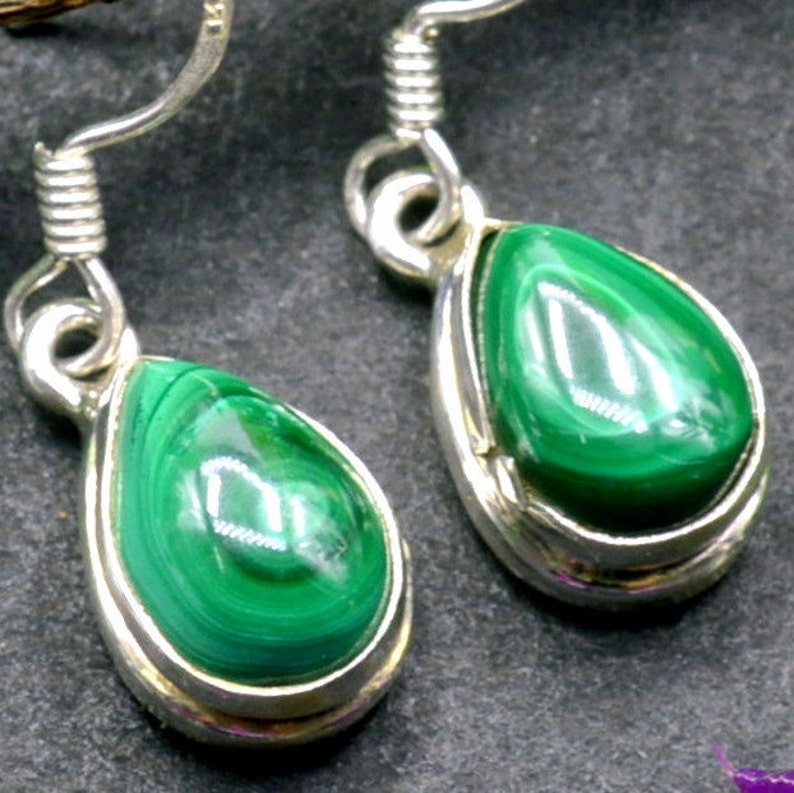 Malachite Earrings Handmade Earrings E210 Teardrop Gemstone Earrings Sterling Silver Earrings Drop Dangle Earrings
