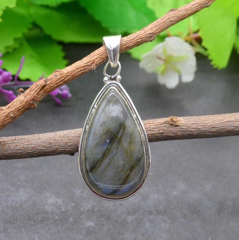 Wedding Gift P95 Sterling Silver Pendant Pear Labradorite Pendant Blue Labradorite Pendant Birthstone Pendant Labradorite Pendant