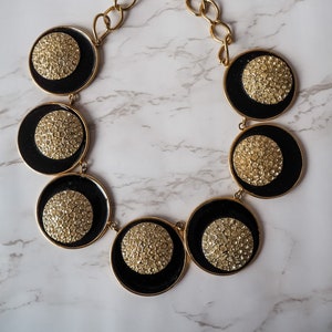 Vintage Enamel and Rhinestone Large Disc Necklace