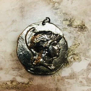 Vintage Silver Toned Oversized Roman Medallion Pendant