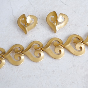 Vintage Gold Tone Heart Link Demi Parure Necklace and Earrings Set