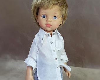 Oversized Shirt with metal decoration for Paola Reina 32 cm, Unisex doll clothing
