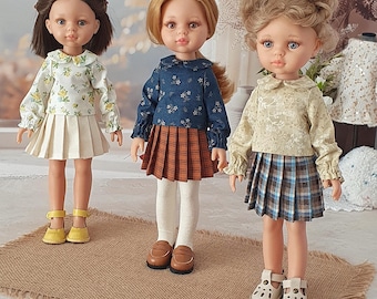 Blouse for Paola Reina doll 32 cm, Peter Pan Collar, Long Sleeve Shirt