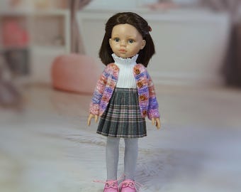 Klädset för Paola Reina 32 cm, kofta, blus, kjol, strumpbyxor, skor