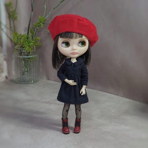 Parisian Clothes for Blythe Dolls 12 inch : 4-Piece Outfit, Beret, Dress, Tights, Boots
