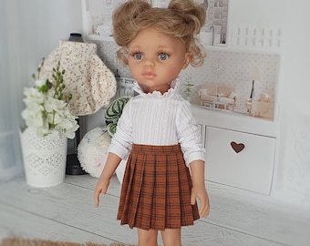 Falten Rock für Paola Reina 32 cm, Rubinrot Puppenkleidung