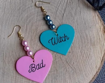 heart earrings bad witch pastel plastic crazy resin