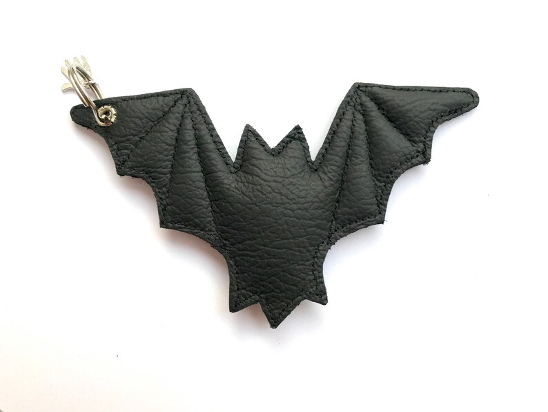 Bat Keychain black leather Etsy