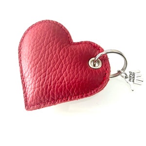 Heart keychain made of red leather