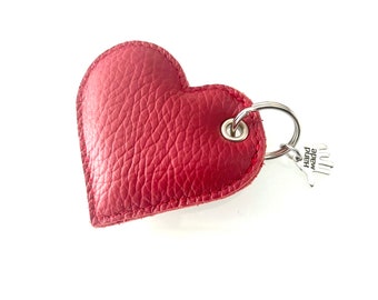 Heart keychain made of red leather