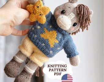 Horse Knitting Pattern PDF | Knitted Toy with Removable Clothes | Amigurumi Horse Doll Tutorial