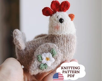 Knitted Chicken Pattern PDF, Mini Hen Toy Knitting Pattern, Farm Animal Amigurumi, Beginner Friendly, DPNs, Video