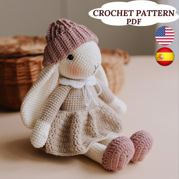 Patrón Conejita Crochet, Patrón Conejo Amigurumi Liebre Crochet, Patrón Juguete Crochet PDF