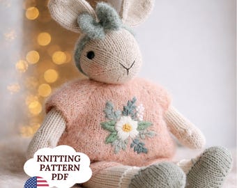 Breipatroon konijn (pdf), knuffel, paashaaspop, knuffeldier 30 cm, Engels