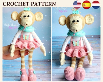 Pattern Monkey Bonnie Crochet Toys Amigurumi Monkey Animal Crochet Patterns Woodland Plush Crochet Toddler Toys Patterns  Stuffed Monkey