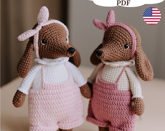 Teckel haakpatroon, amigurumi-hond, worst puppy hond patroon, Doxie patroon gehaakte hond, Engelse pdf
