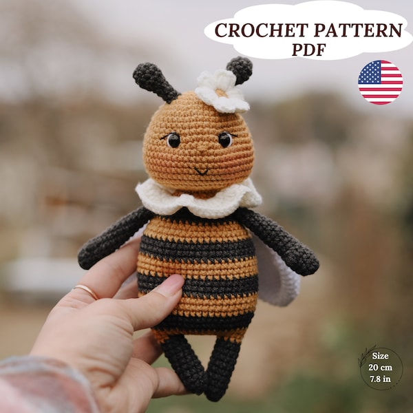 Motif abeille au crochet, abeille amigurumi, motif bourdon au crochet, PDF anglais