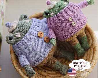 Little Frog in Sweater & Beret Knitting Pattern (PDF)