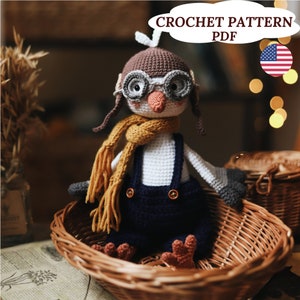 Stork Pilot Crochet Pattern, Amigurumi Stork Pattern, Crochet Bird Pattern, English PDF
