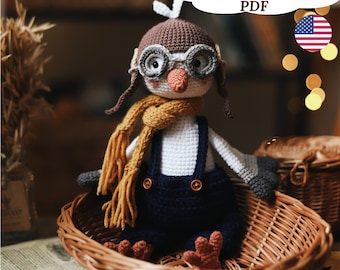 Stork Pilot Crochet Pattern, Amigurumi Stork Pattern, Crochet Bird Pattern, English PDF