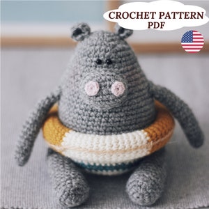 Hippo Crochet Pattern Amigurumi Hippo Crochet Hippopotamus Amigurumi Pattern Crochet Hippo Toy image 1