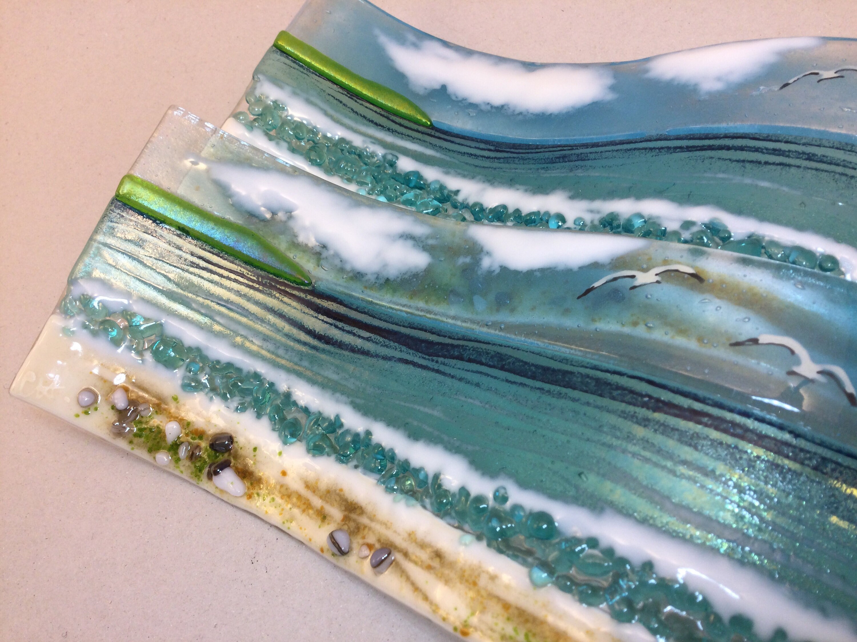 Fused Glass Cornish Sea Scene. Freestanding Wave 9cm Tall. Etsy UK