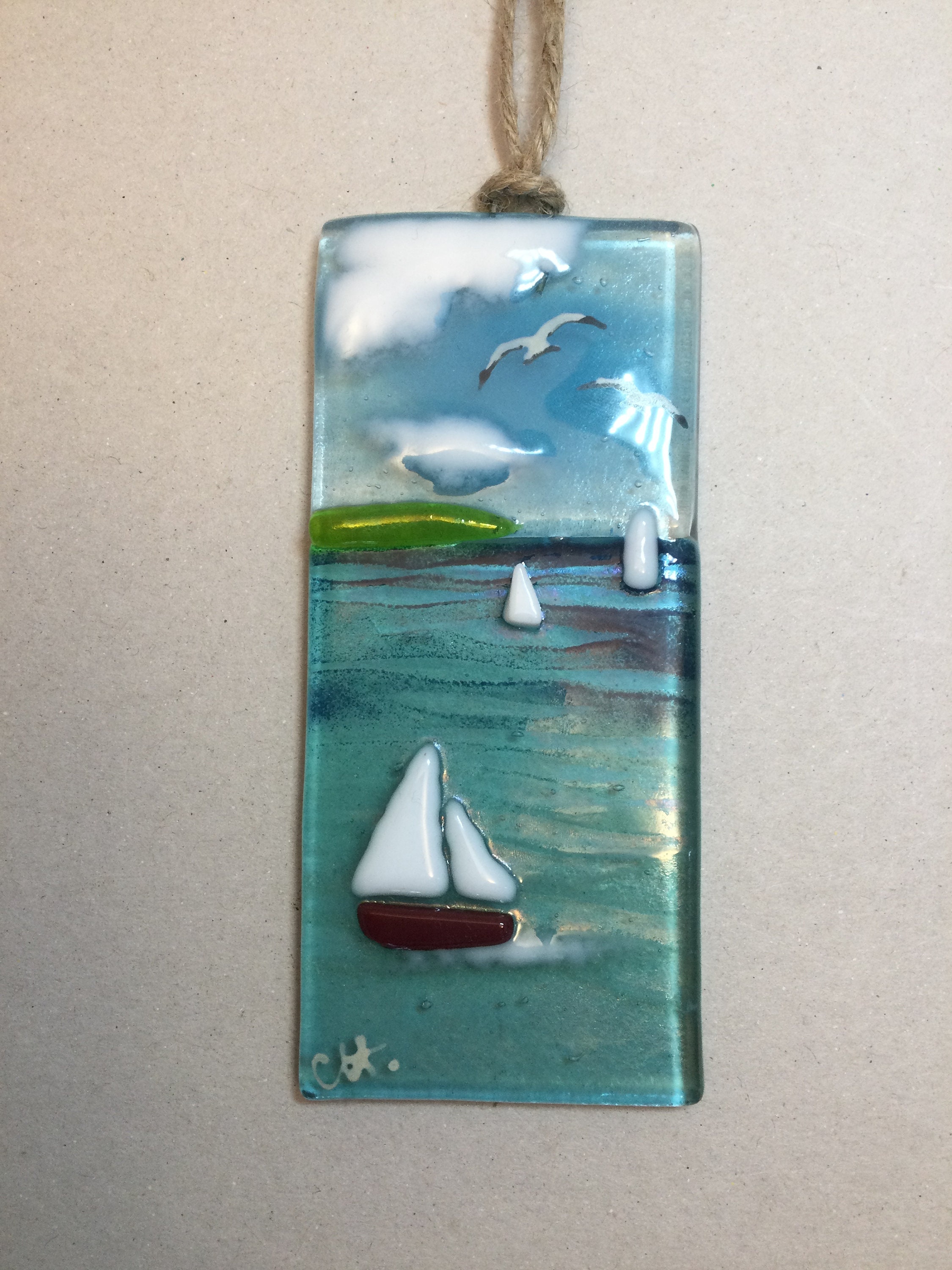 Small Textured Fused Glass Hanger With Turquoise Sea and a Etsy UK