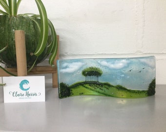 Fused glass large freestanding "Nearly home trees". Lifton A30 cookworthy Knapp. Cornish made gift.