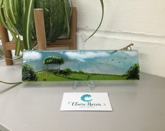 Fused glass large "Nearly home trees" hanger. Lifton A30 cookworthy Knapp. Cornish made gift.
