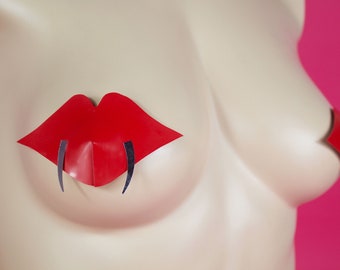 Latex Vampire Lips Nipple Pasties ( Pick Your Colour with Teeth or Plain )