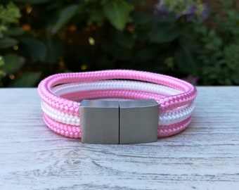 Ladies sailing rope bracelet in pastel colors, nautical bracelet, rope bracelet pink white, sporty bracelet, sailing rope bracelet