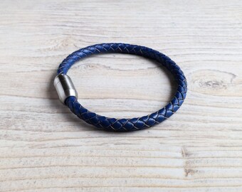 Bracelet Homme En Cuir Tressé Marron - Fermoir Magnétique Acier Inoxydable (22cm)
