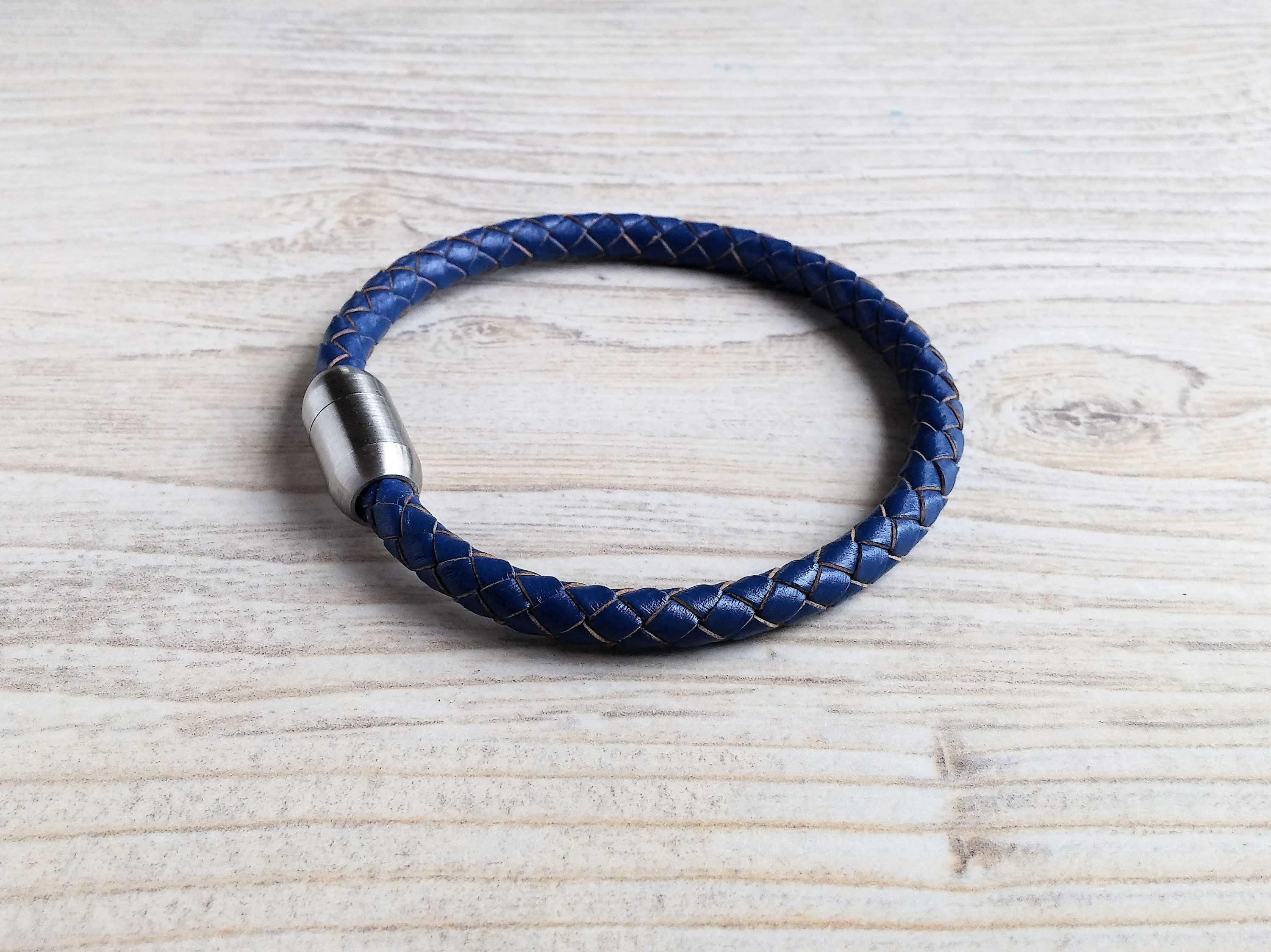 thumbnail image 2 of Handmade Men's Genuine Leather & Stainless Steel Braided Magnetic Bracelet (Brown/Black) 2 of 4