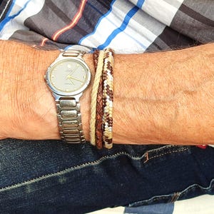 Nautical multi-strand bracelet made of sailing rope and leather, brown beige, nautical sailing rope bracelet for him and her